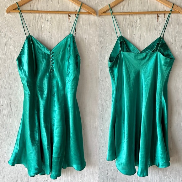 Vintage Kathryn V-Neck Midi Slip Dress size M Emerald Green Negligee Nightgown - Picture 2 of 5